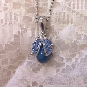 NEW Girl's Austrian Blue  Crystal Ladybug Pendant Charm Silver Tone Necklace